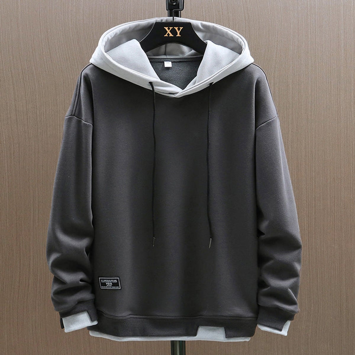 heren hoodie met contrasterende capuchon in grijs