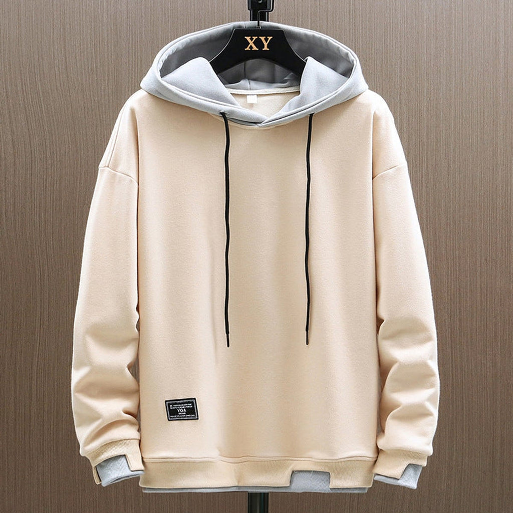 heren hoodie met contrasterende capuchon in beige