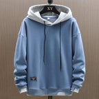 heren hoodie met contrasterende capuchon in blauw