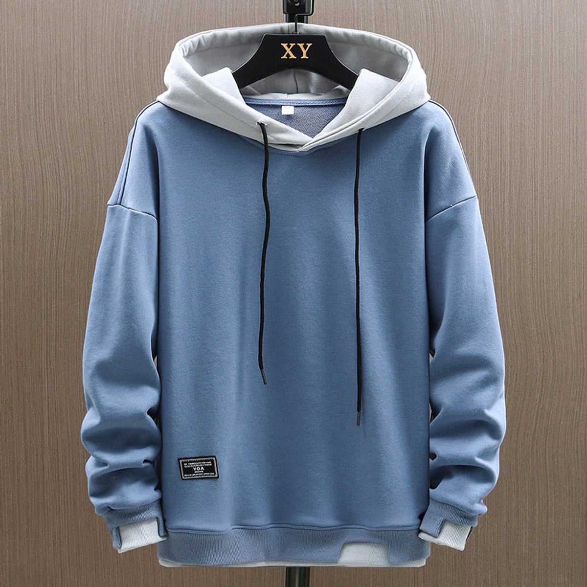 heren hoodie met contrasterende capuchon in blauw