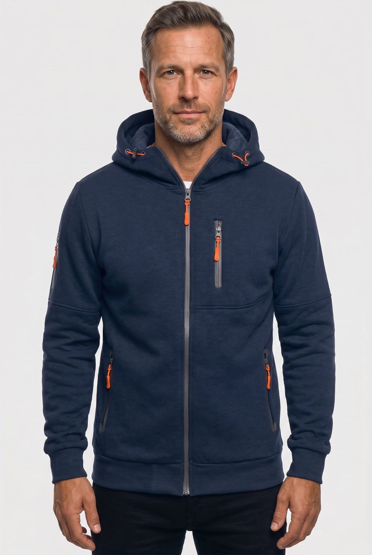 heren hoodie met rits en capuchon in marineblauw