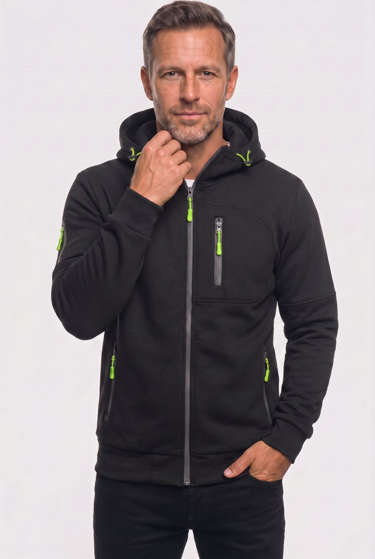 heren hoodie met rits en capuchon in zwart