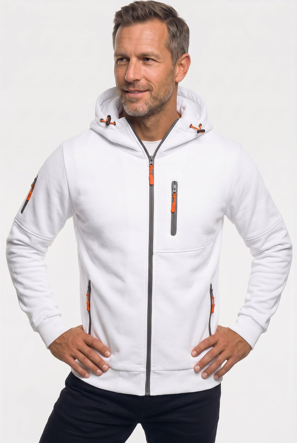 heren hoodie met rits en capuchon in wit