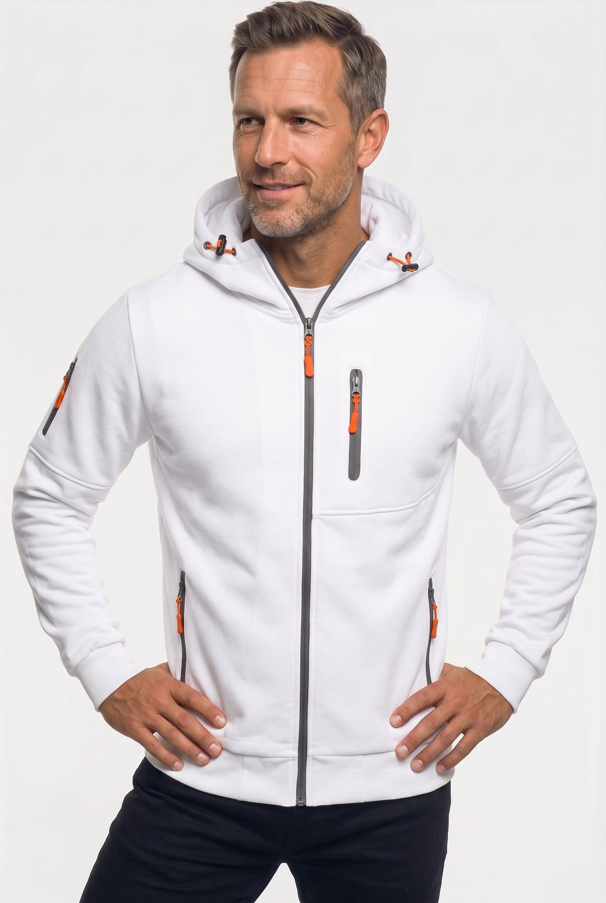 heren hoodie met rits en capuchon in wit