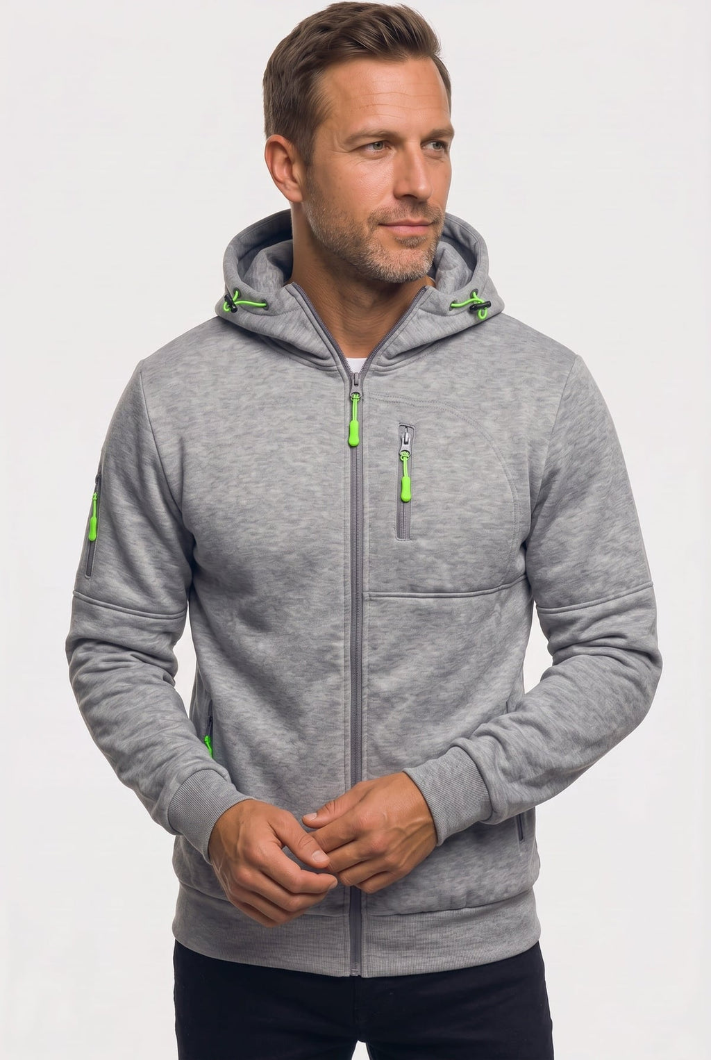 heren hoodie met rits en capuchon in lichtgrijs