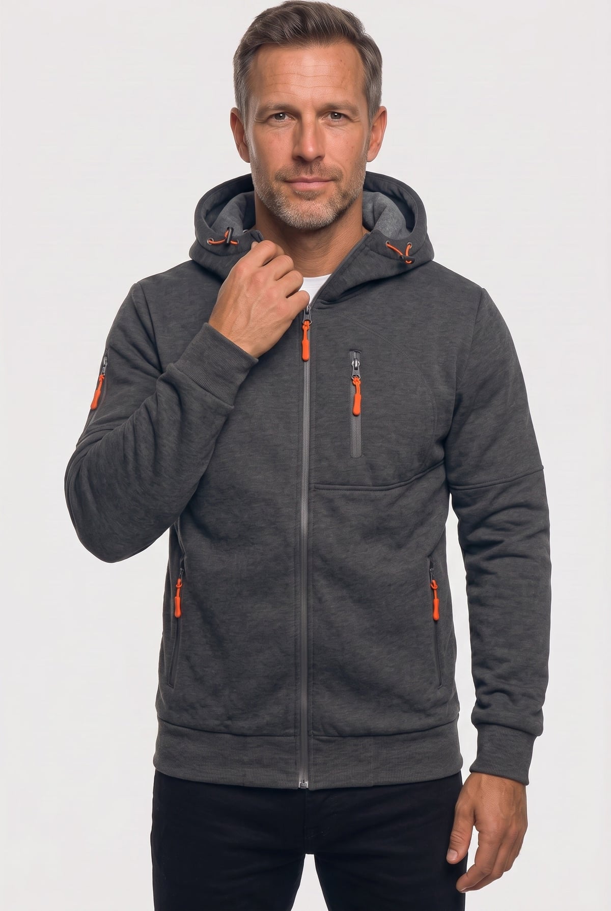 heren hoodie met rits en capuchon in donkergrijs