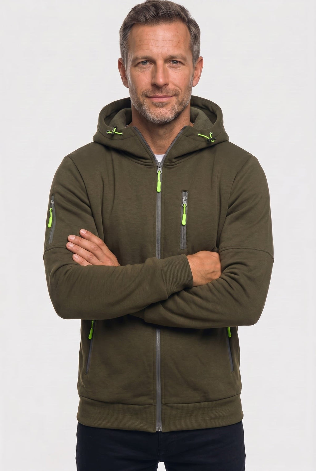 heren hoodie met rits en capuchon in donkergroen