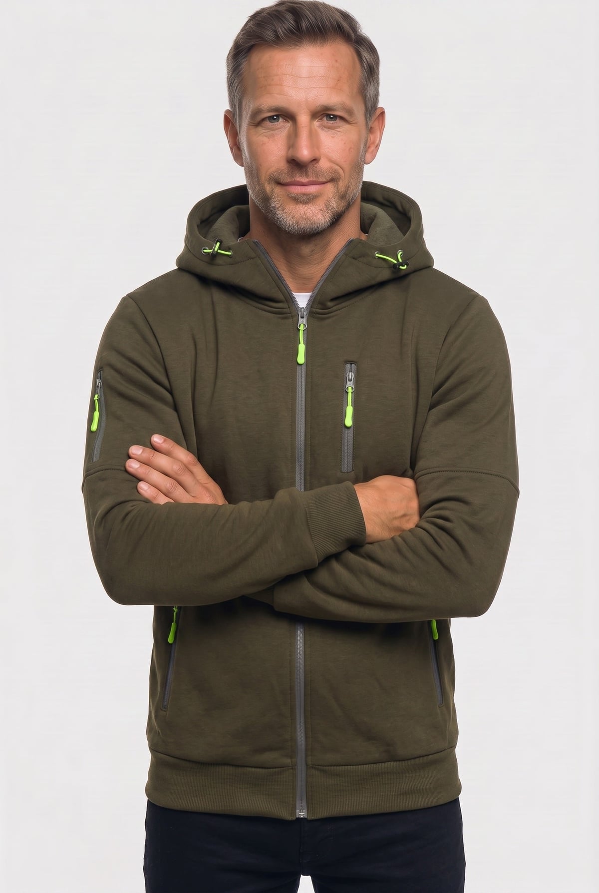 heren hoodie met rits en capuchon in donkergroen