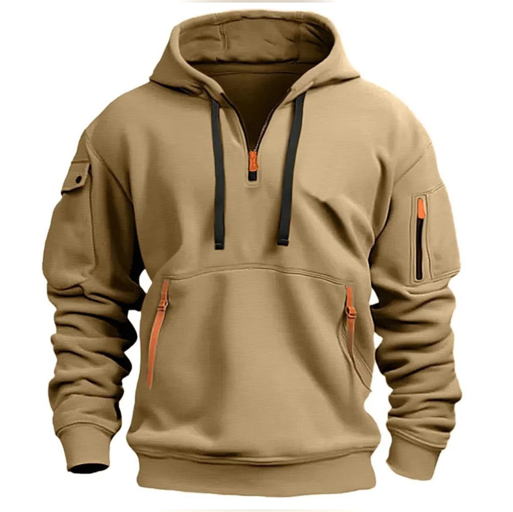 heren hoodie met rits en kap in khaki