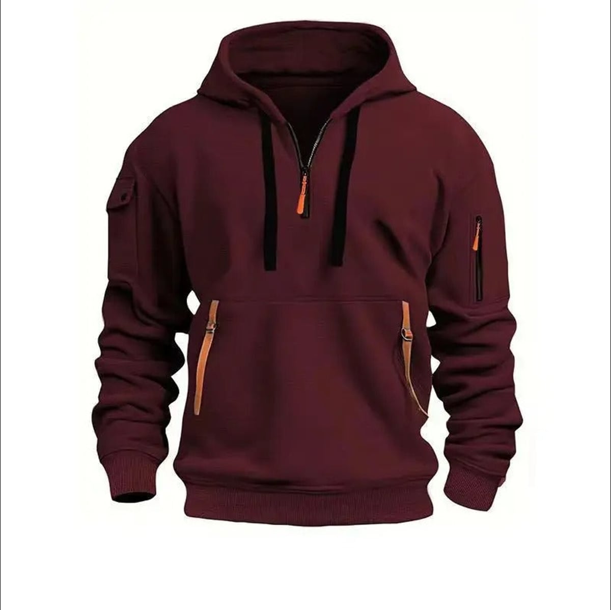 heren hoodie met rits en kap in donkerrood