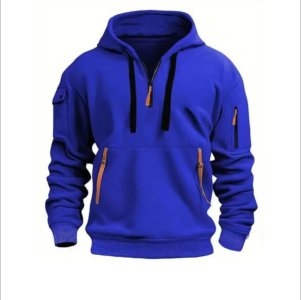 heren hoodie met rits en kap in blauw