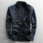 heren japan style overhemd met staande kraag in marine