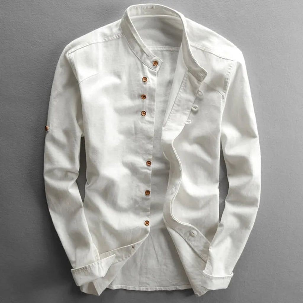 heren japan style overhemd met staande kraag in wit