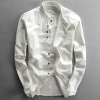 heren japan style overhemd met staande kraag in wit