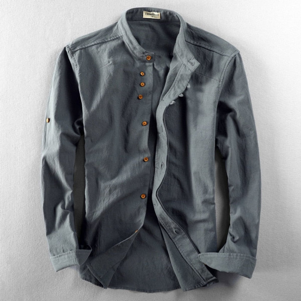 heren japan style overhemd met staande kraag in antraciet