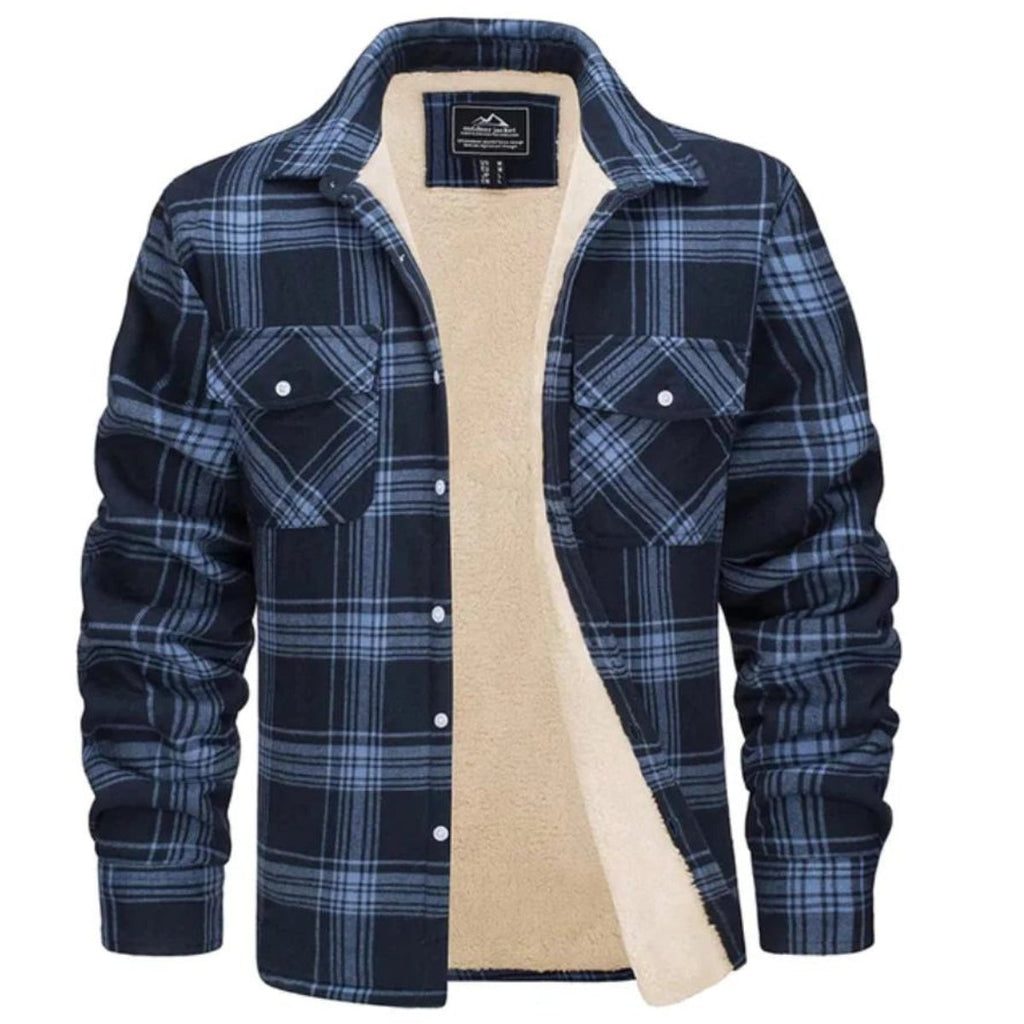 heren jas geblokt met sherpa voering in marineblauw