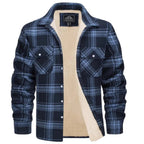 heren jas geblokt met sherpa voering in marineblauw