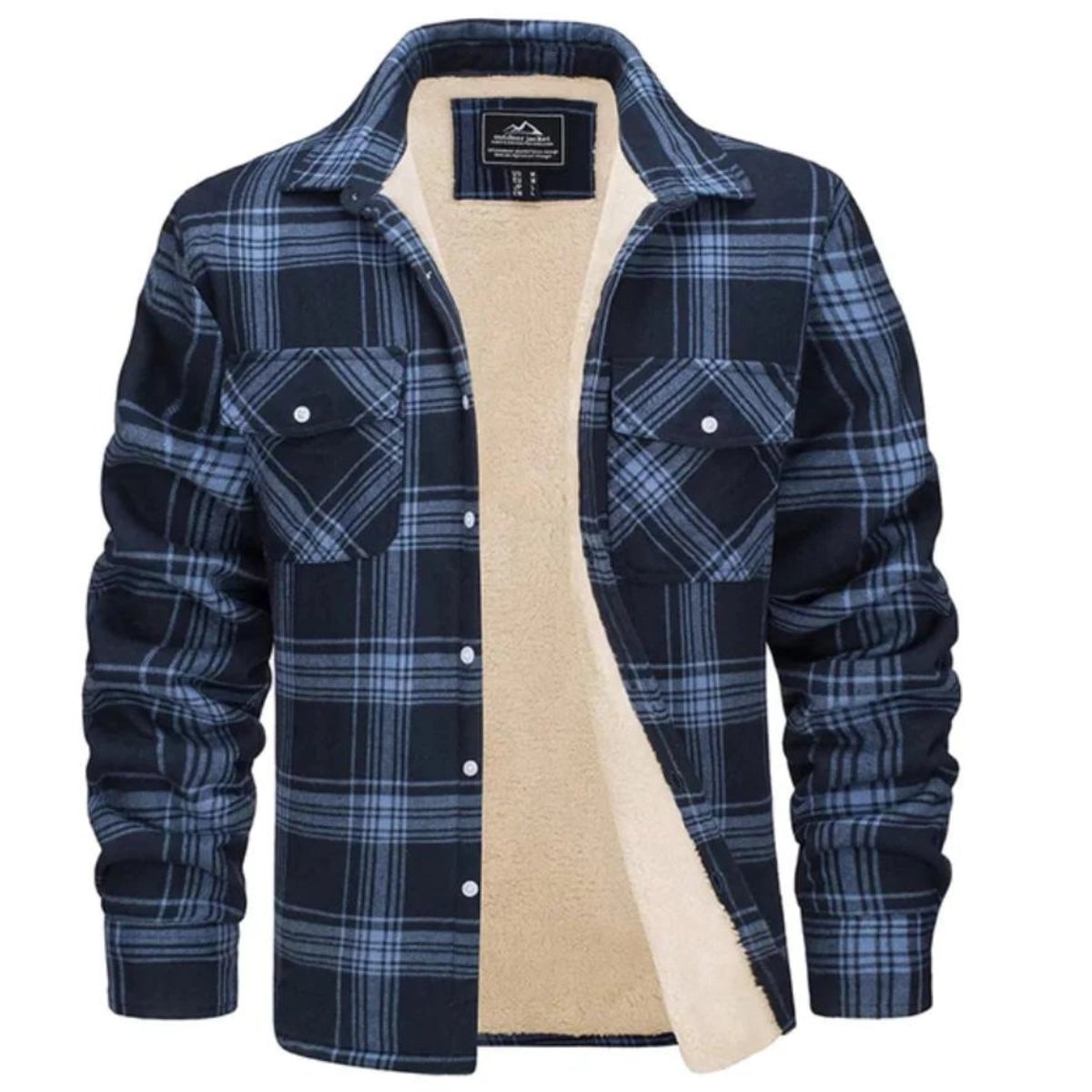 heren jas geblokt met sherpa voering in marineblauw