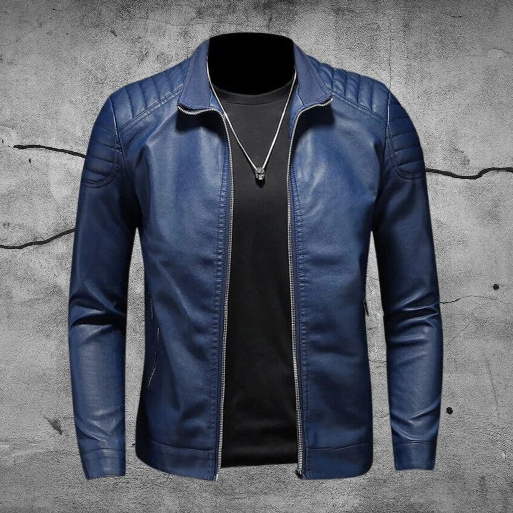 heren jas met ritssluiting en revers in blauw