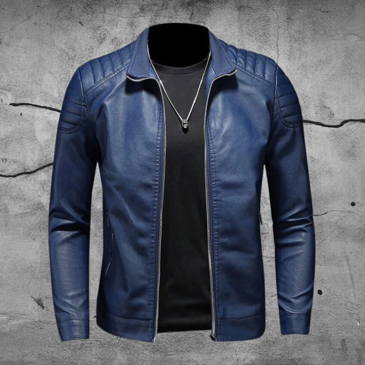 heren jas met ritssluiting en revers in blauw