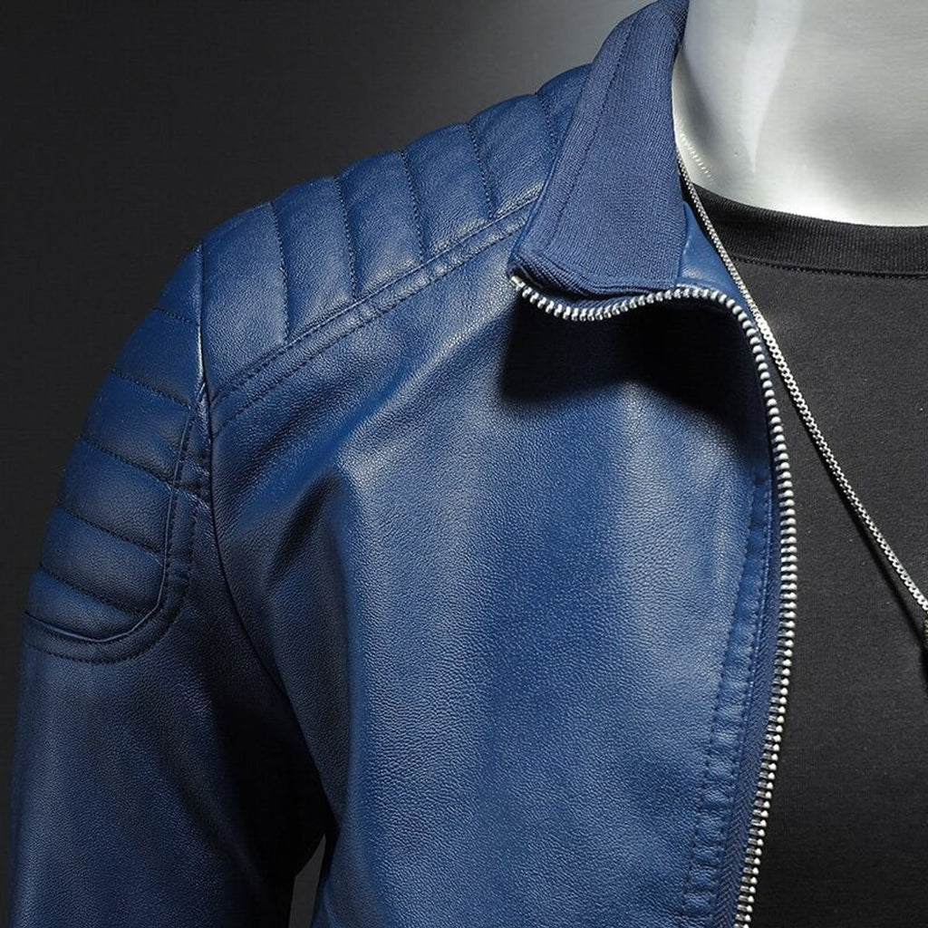 heren jas met ritssluiting en revers in blauw
