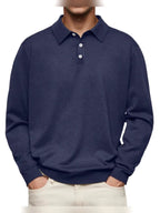heren kreukvrij polo overhemd met lange mouwen in marineblauw