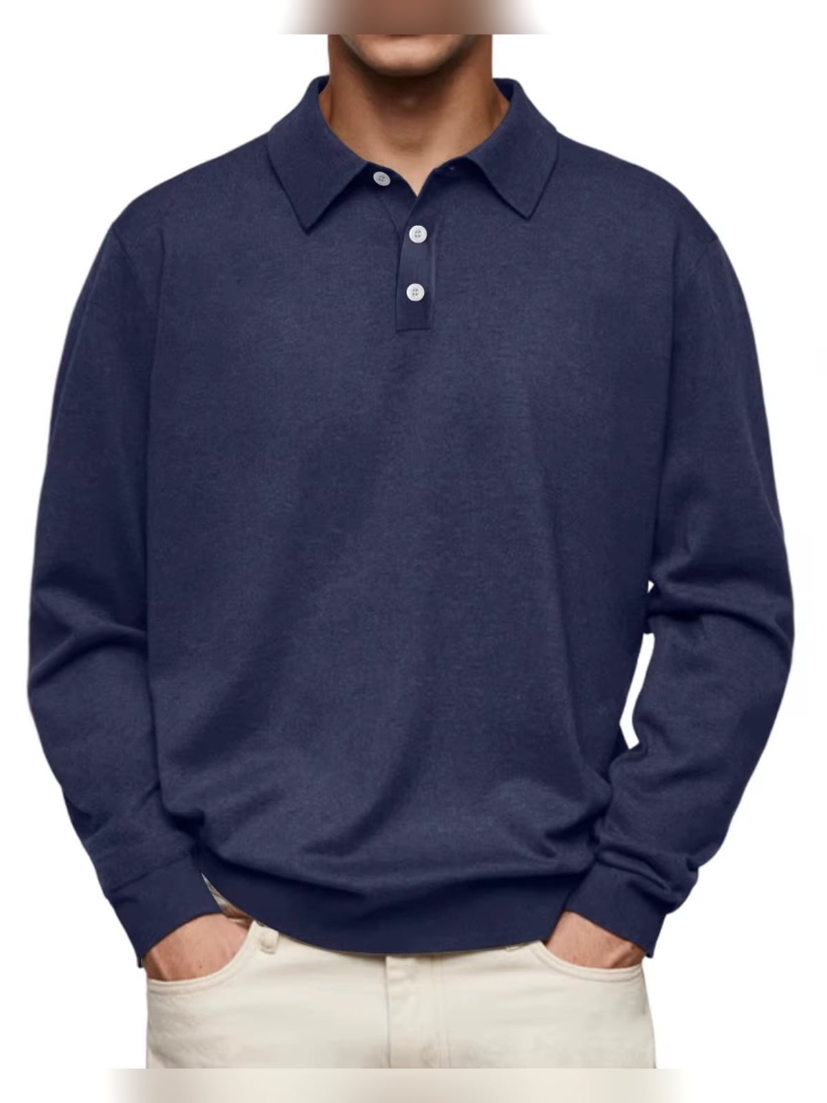 heren kreukvrij polo overhemd met lange mouwen in marineblauw