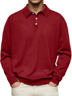 heren kreukvrij polo overhemd met lange mouwen in rood