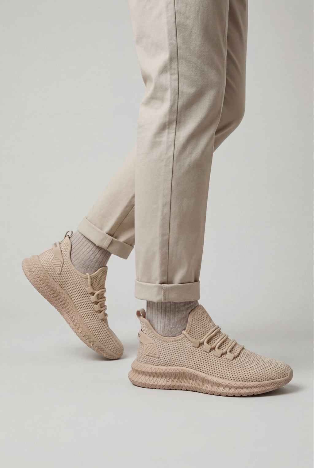 heren lage sneakers met veterschoenen in zand