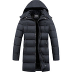 heren longline puffer jas met capuchon