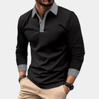 heren longsleeve polo met geruit detail in zwart