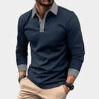 heren longsleeve polo met geruit detail in marine