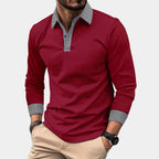 heren longsleeve polo met geruit detail in bordeaux