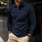 heren longsleeve polo met klassieke polokraag in marineblauw