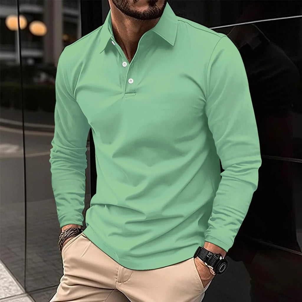 heren longsleeve polo met klassieke polokraag in groen