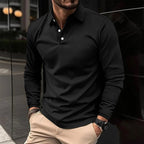 heren longsleeve polo met klassieke polokraag in zwart