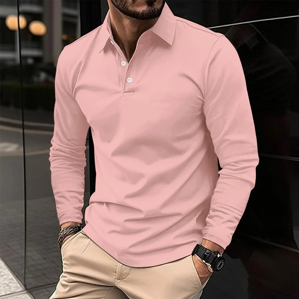 heren longsleeve polo met klassieke polokraag in lichtroze