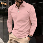 heren longsleeve polo met klassieke polokraag in lichtroze