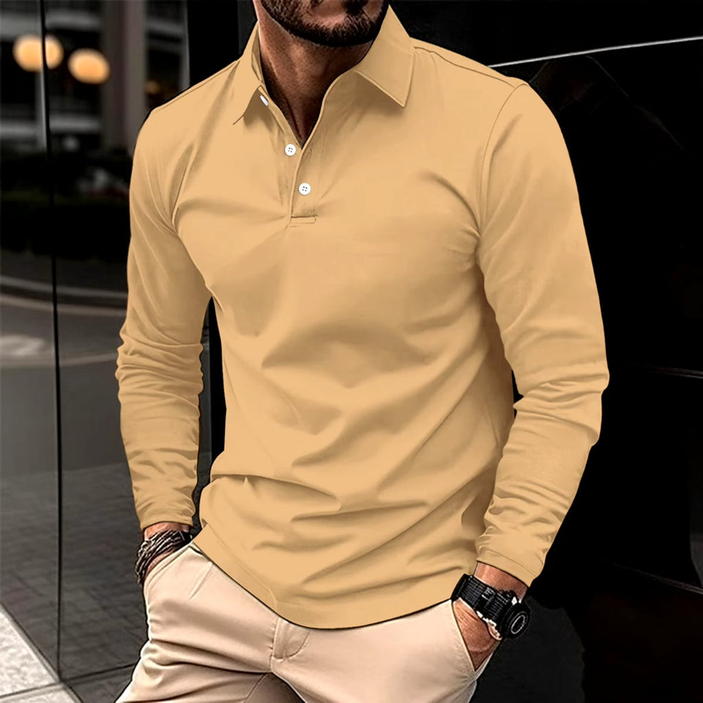 heren longsleeve polo met klassieke polokraag in beige