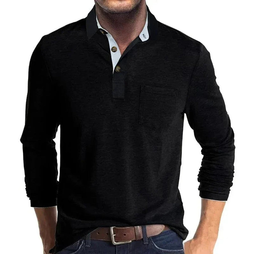 heren longsleeve polo met polokraag in zwart