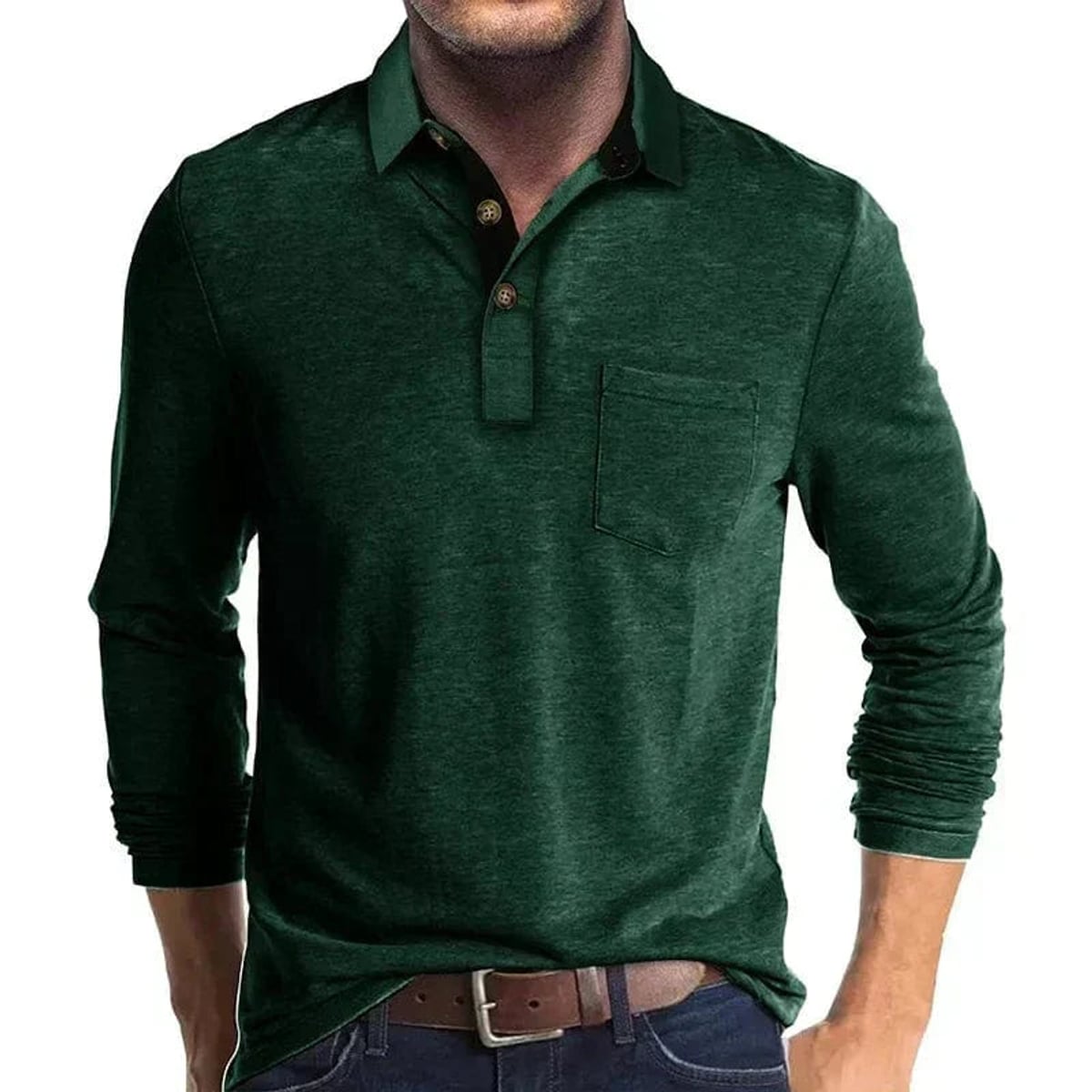heren longsleeve polo met polokraag in groen