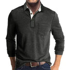 heren longsleeve polo met polokraag in donkergrijs