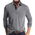 heren longsleeve polo met polokraag in lichtgrijs