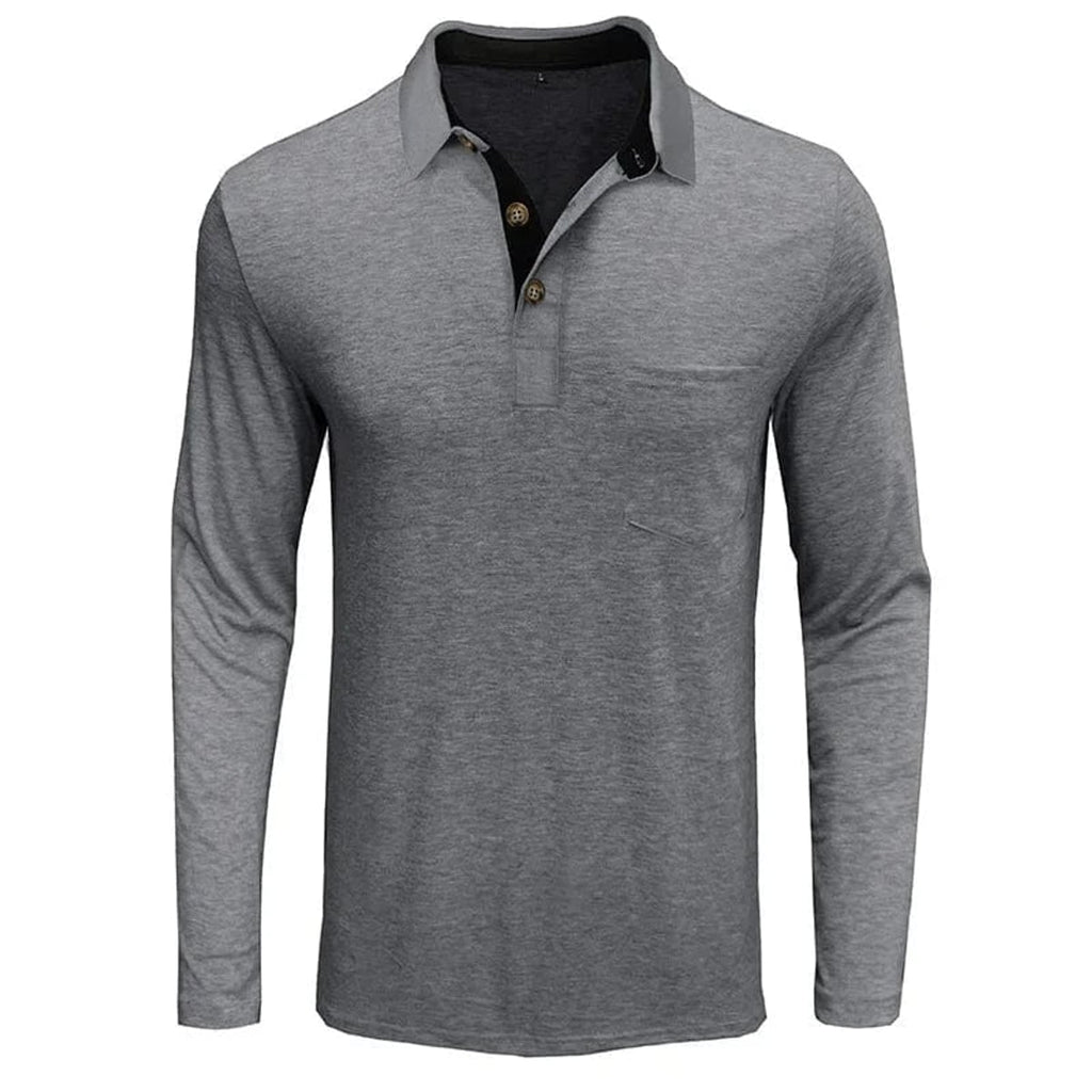 heren longsleeve polo met polokraag in lichtgrijs