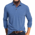 heren longsleeve polo met polokraag in lichtblauw