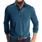 heren longsleeve polo met polokraag in blauw