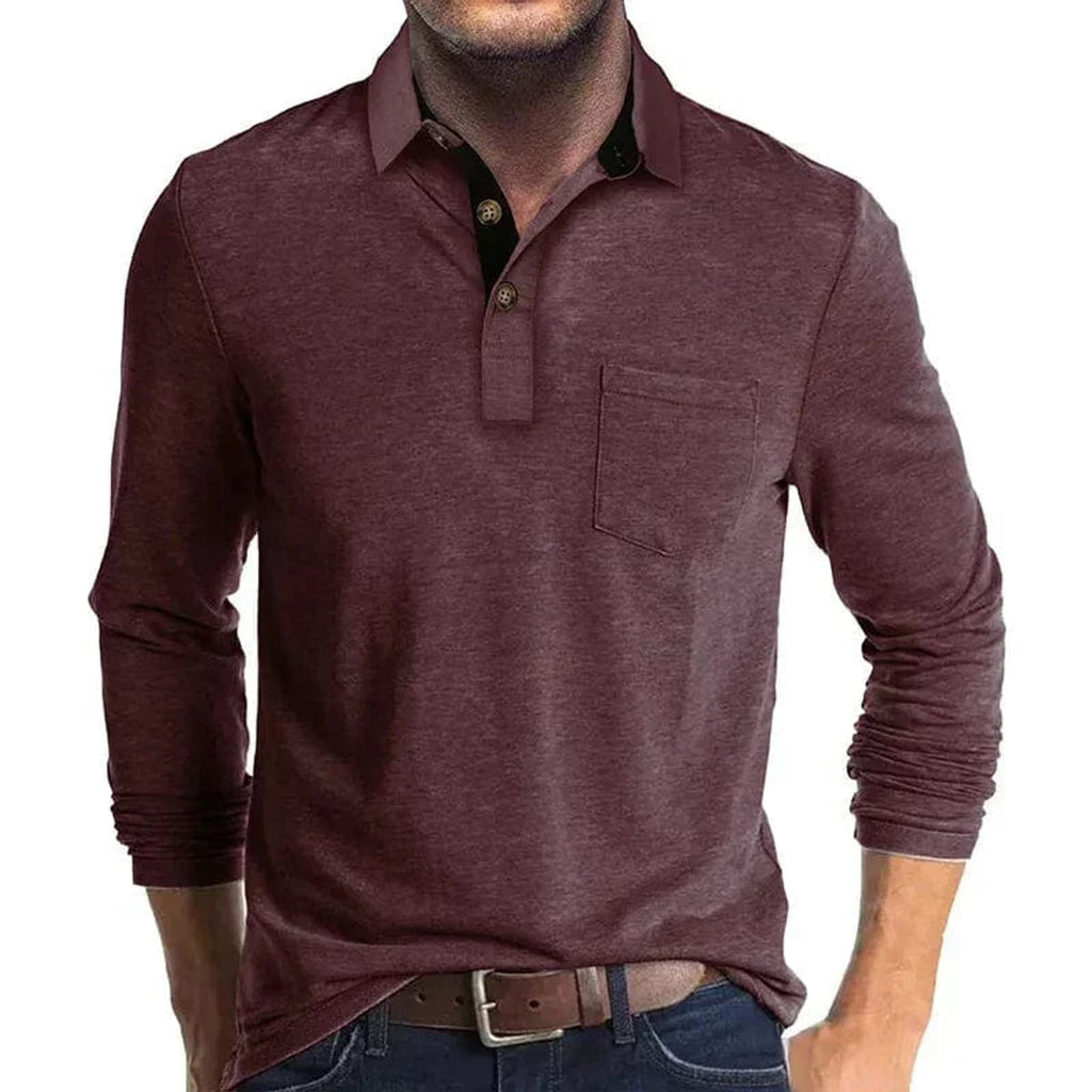 heren longsleeve polo met polokraag in donkerrood
