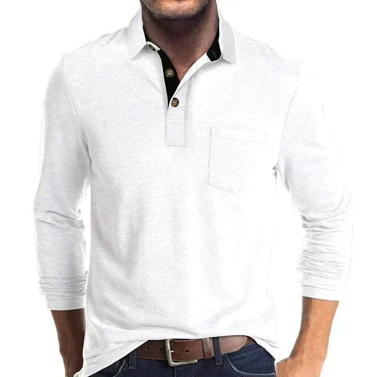 heren longsleeve polo met polokraag in wit