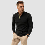 heren longsleeve polo met staande kraag in zwart