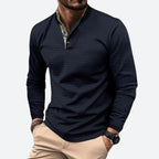 heren longsleeve polo met staande kraag in marineblauw